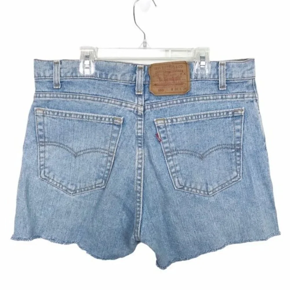 Vintage Levi's 550 Denim Hi Rise Cut Off Shorts with Rainbow and Star Patches